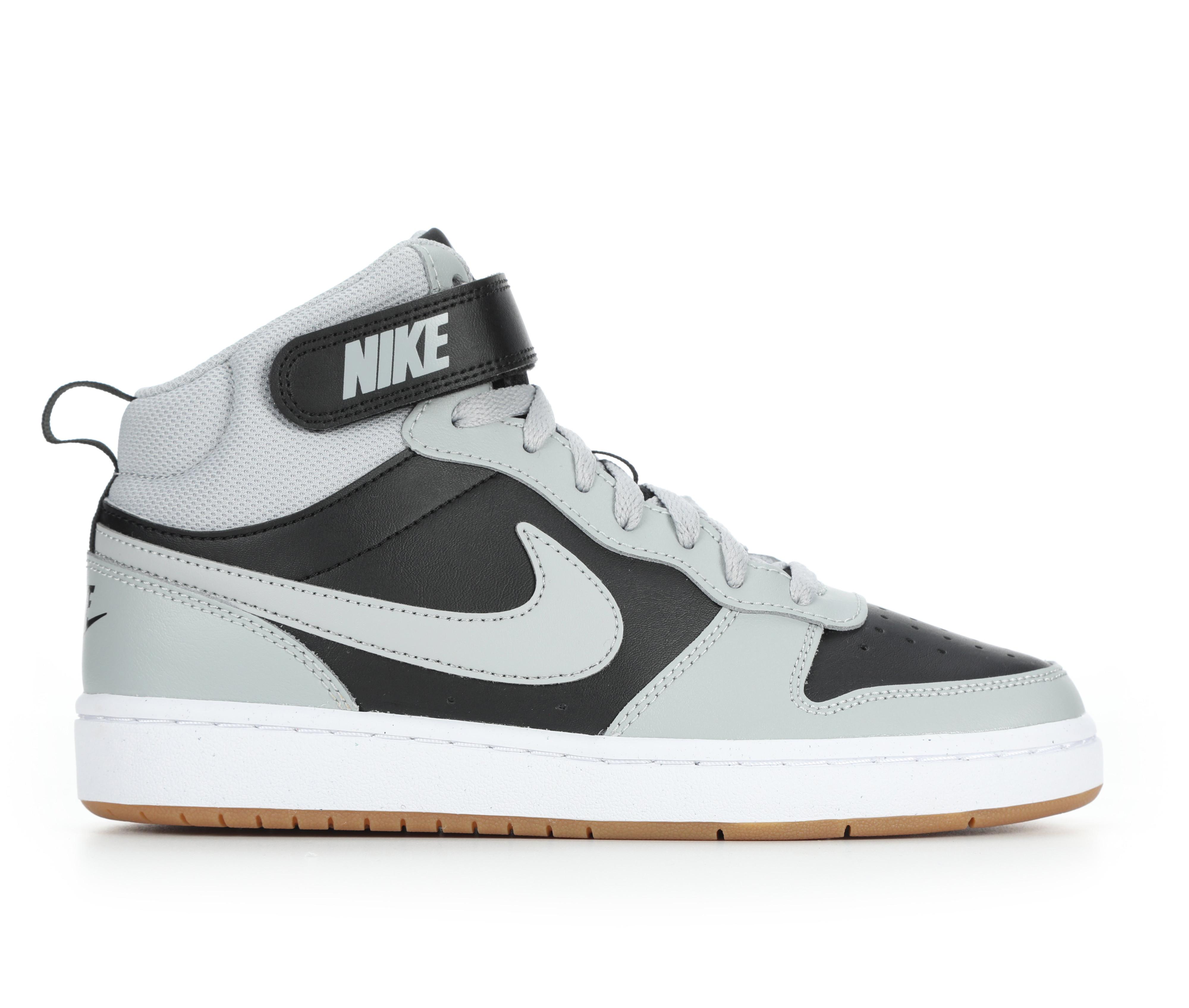 Kids' Nike Big Kid Court Borough Mid 2 Sneakers in Blk/Gry/Gum color