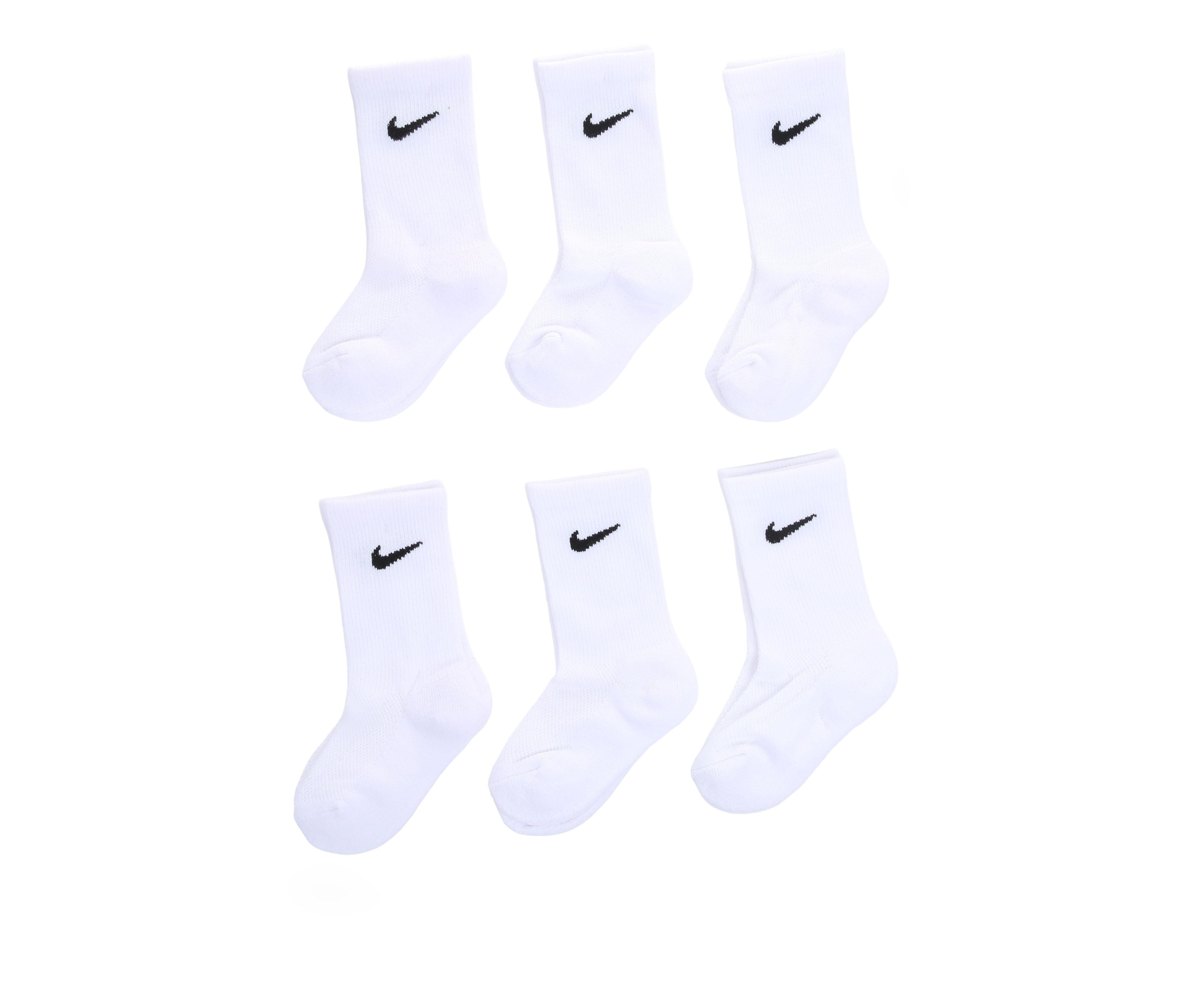 Nike Youth 6 Pair Cushioned Crew Socks in White/Black color