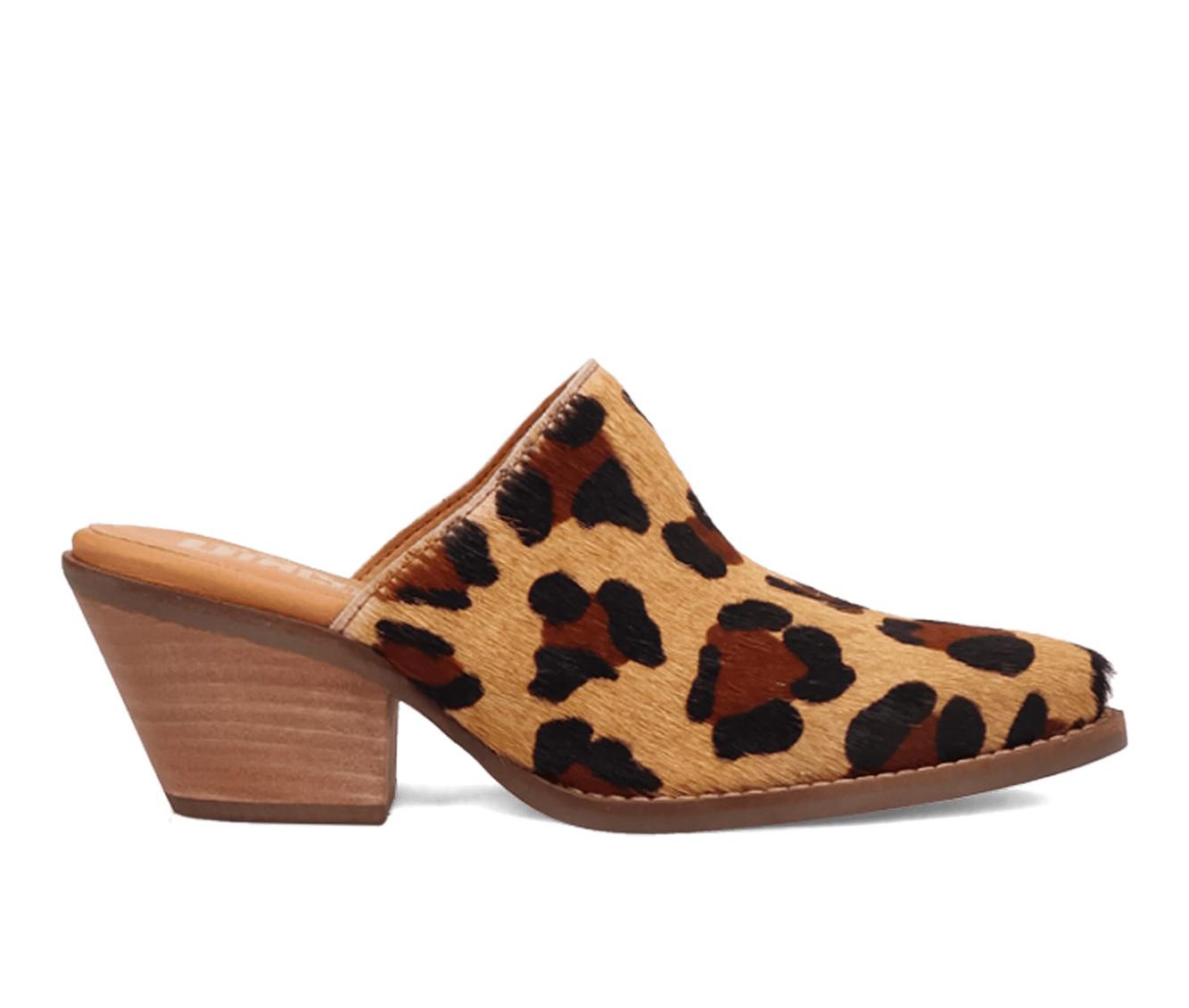Women's Dingo Boot Calico Heeled Mules in Leopard color