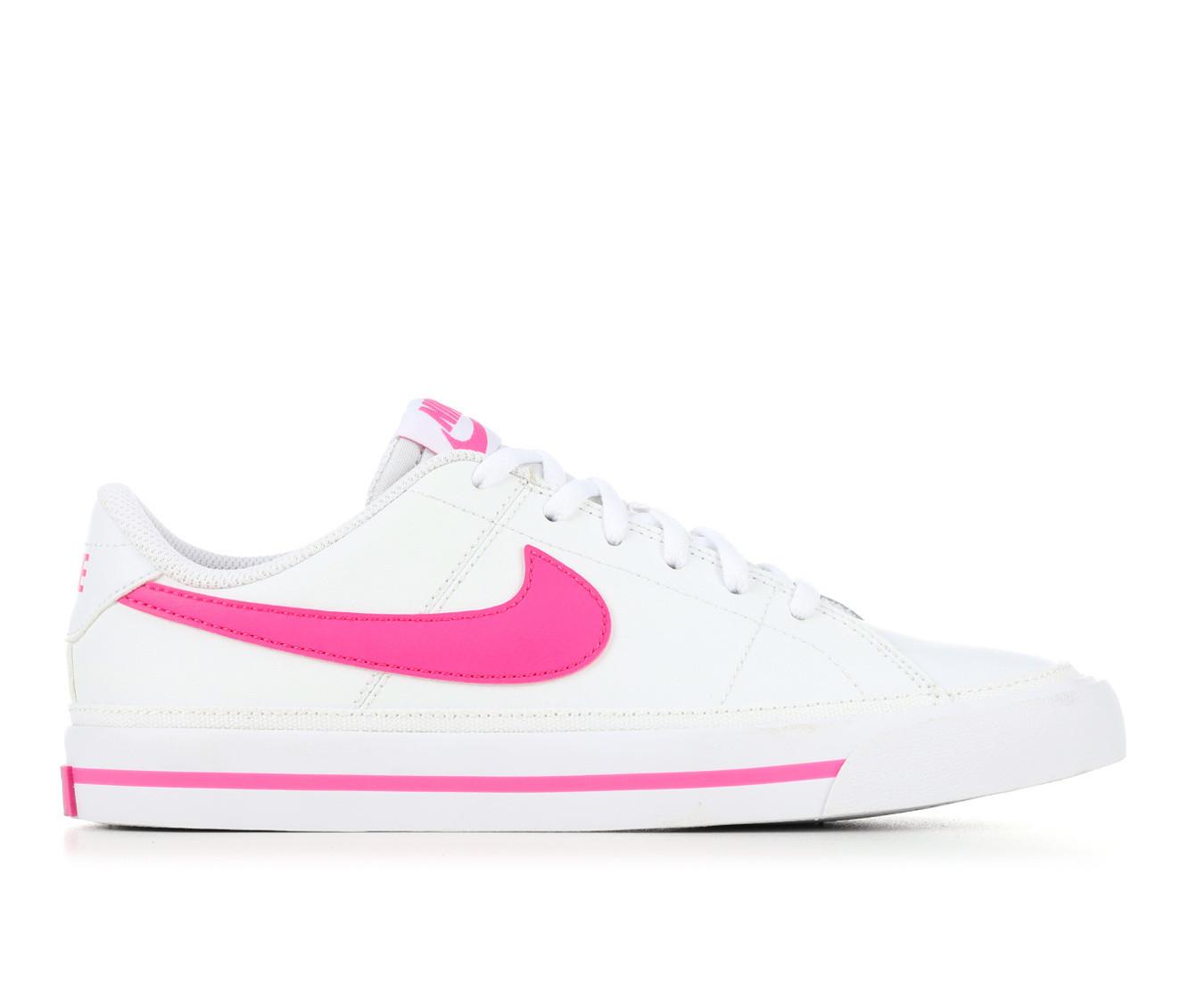 Kids' Nike Big Kid Court Legacy Sneakers in Wht/Lsr Fuchsia color