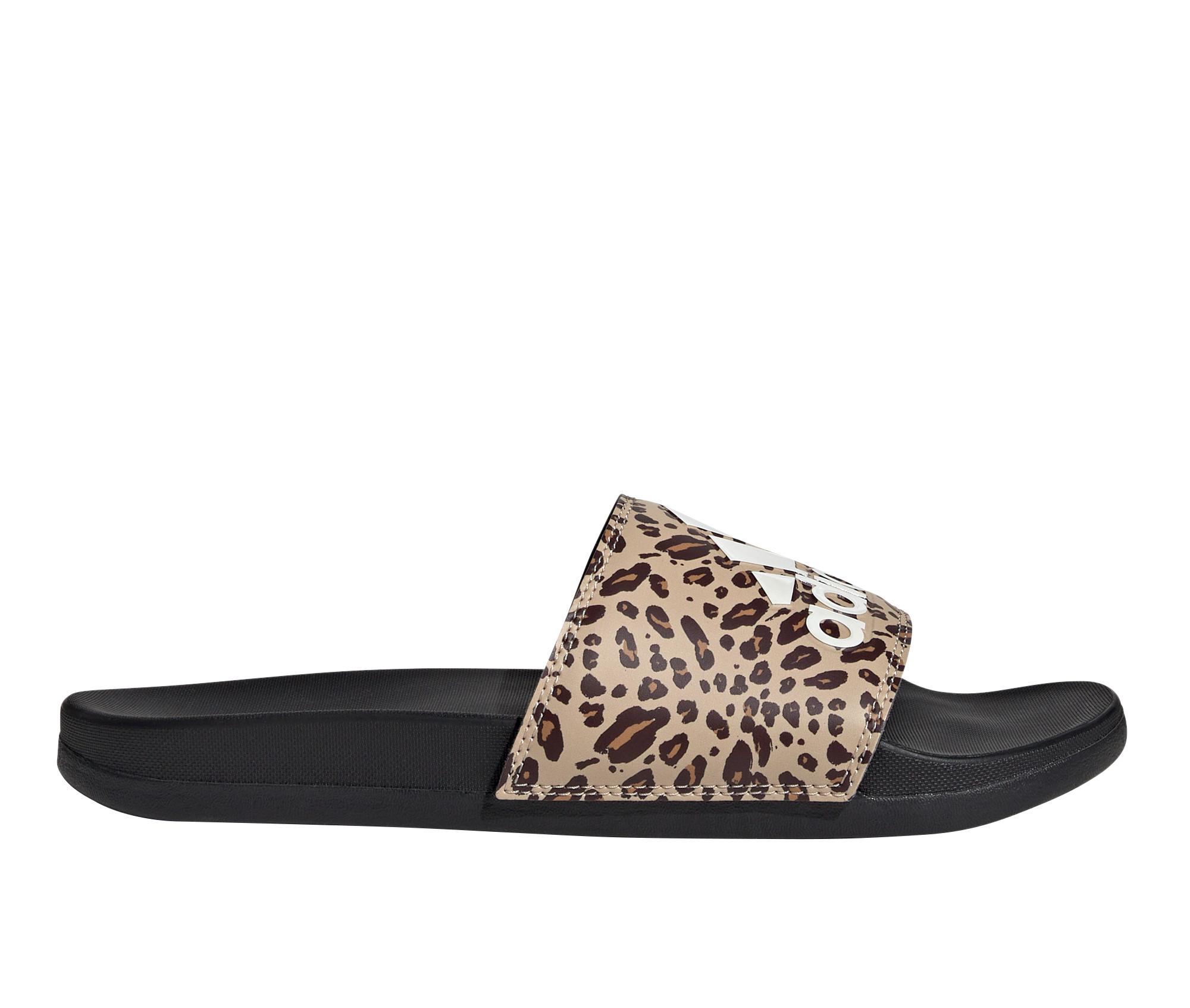Women's Adidas Adilette Comfort Sport Slides in Leopard color