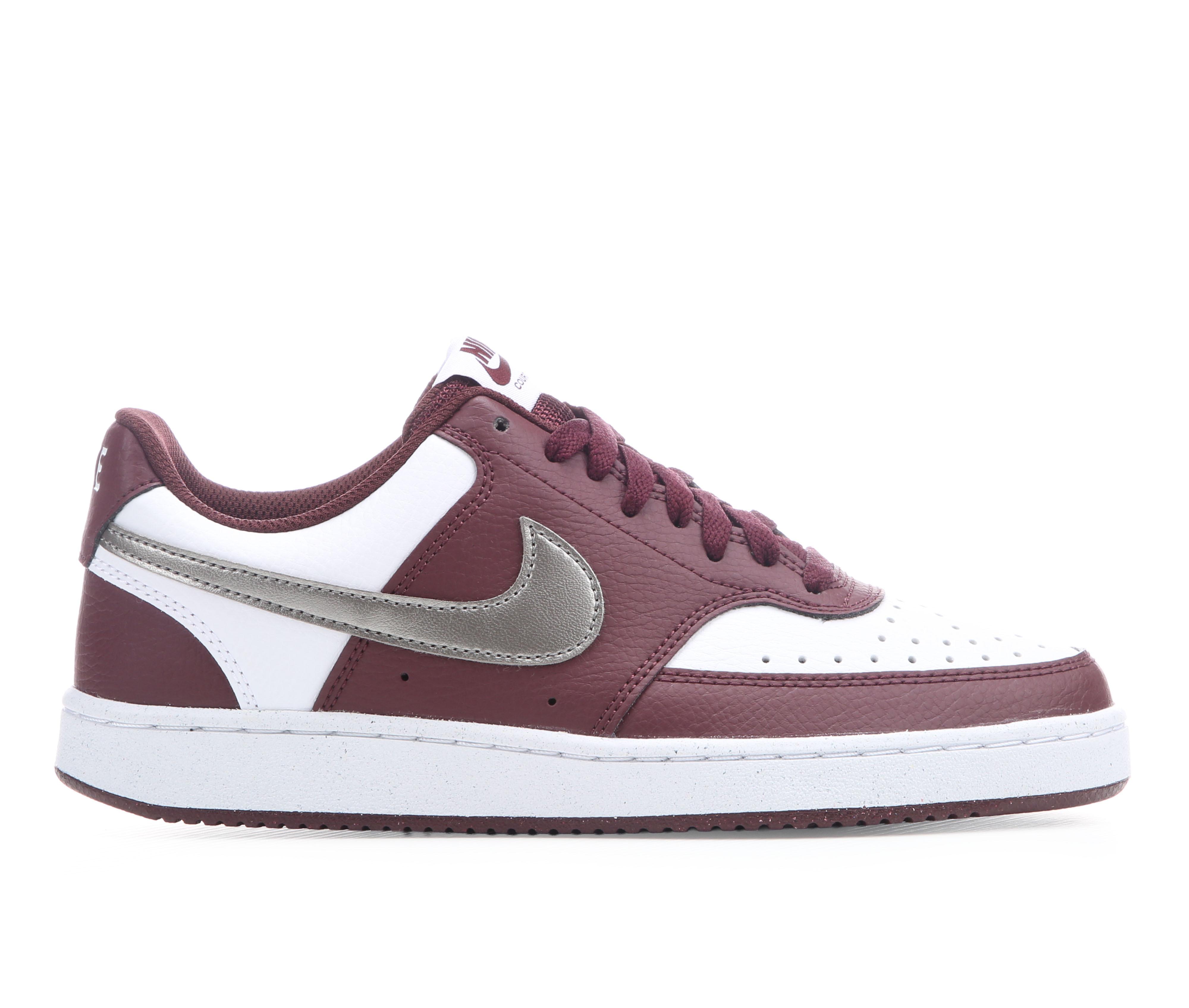 Women's Nike Court Vision Low Next Nature Sustainable Sneakers in White/Silv/Burg color