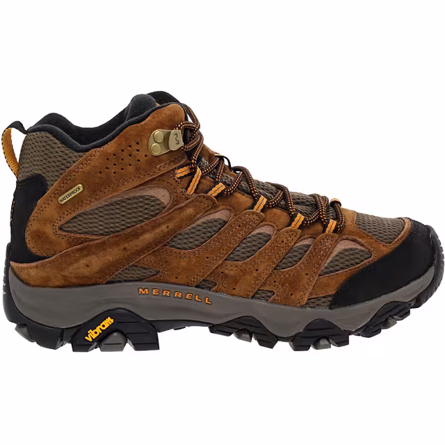 Men's Merrell Moab 3 Mid Waterproof Hiking Boots in Earth color