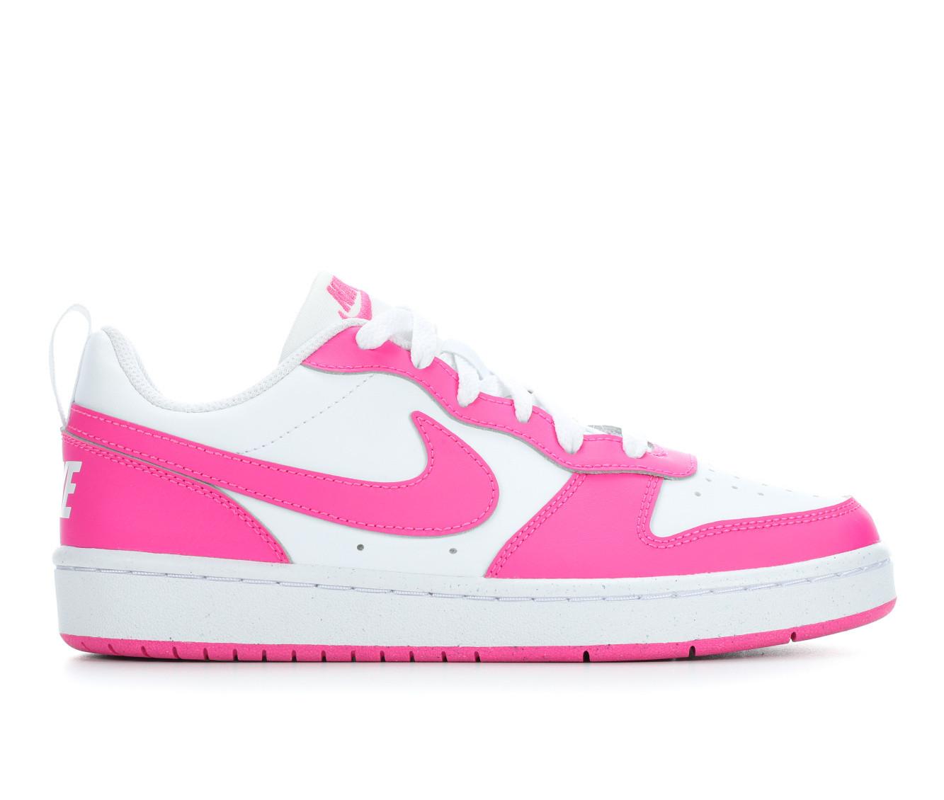 Kids' Nike Big Kid Court Borough Low Recraft Sneakers in Wht/Lsr Fuchsia color