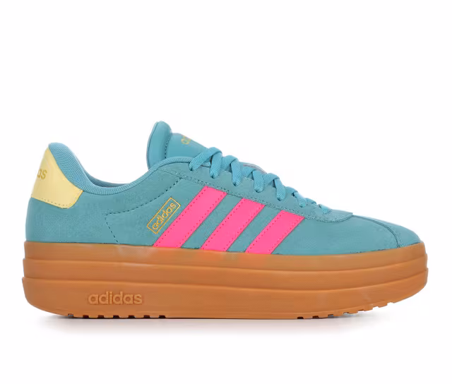 Women's Adidas VL Court 3.0 Bold Platform Sneakers in Teal/Pink/Ylw color
