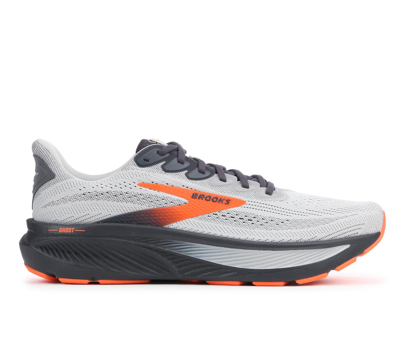 Men's Brooks Ghost 17 Running Shoes in Gry/Blk/Orange color