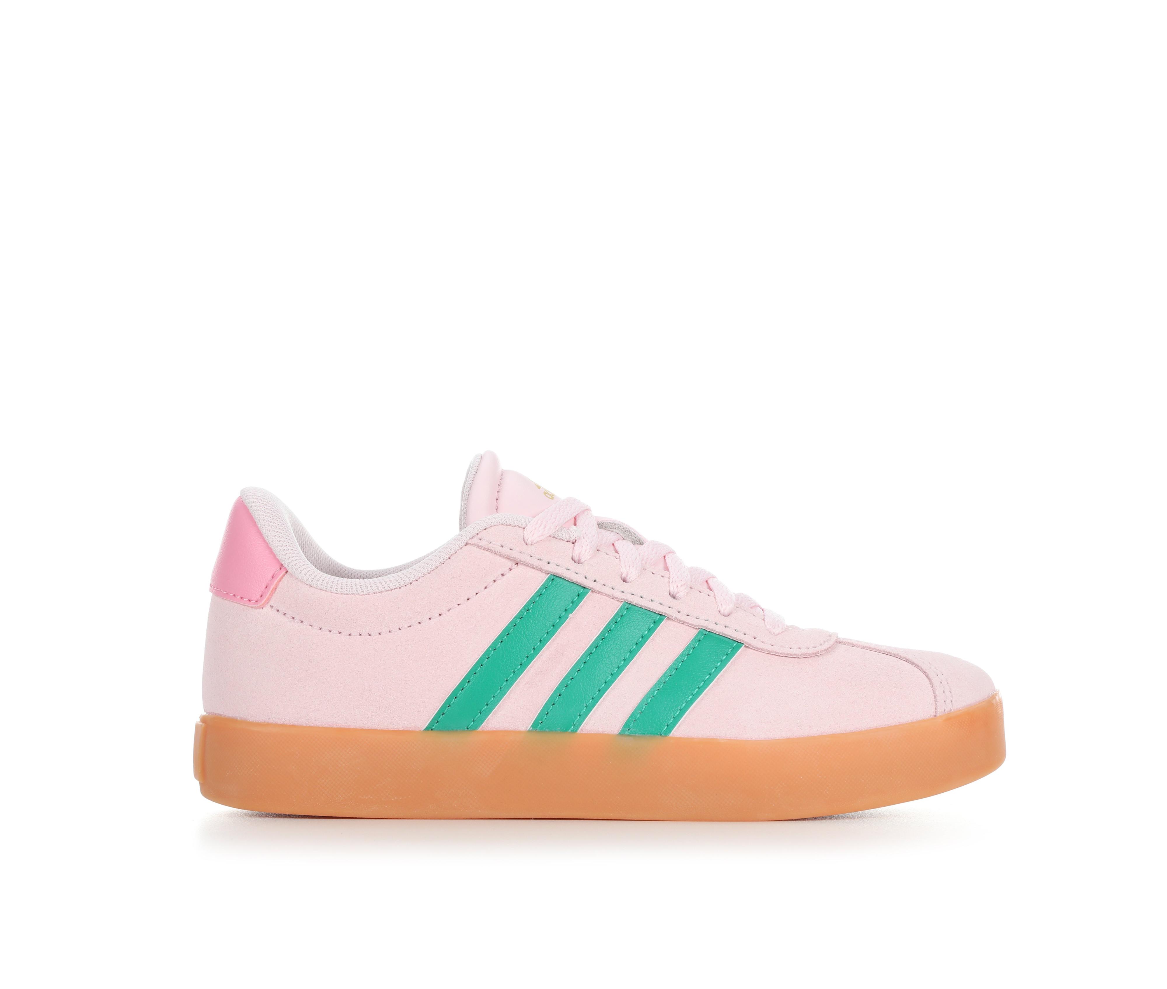 Girls' Adidas Little Kid & Big Kid VL Court 3.0 Suede Sneakers in Pink/Green/Gum color