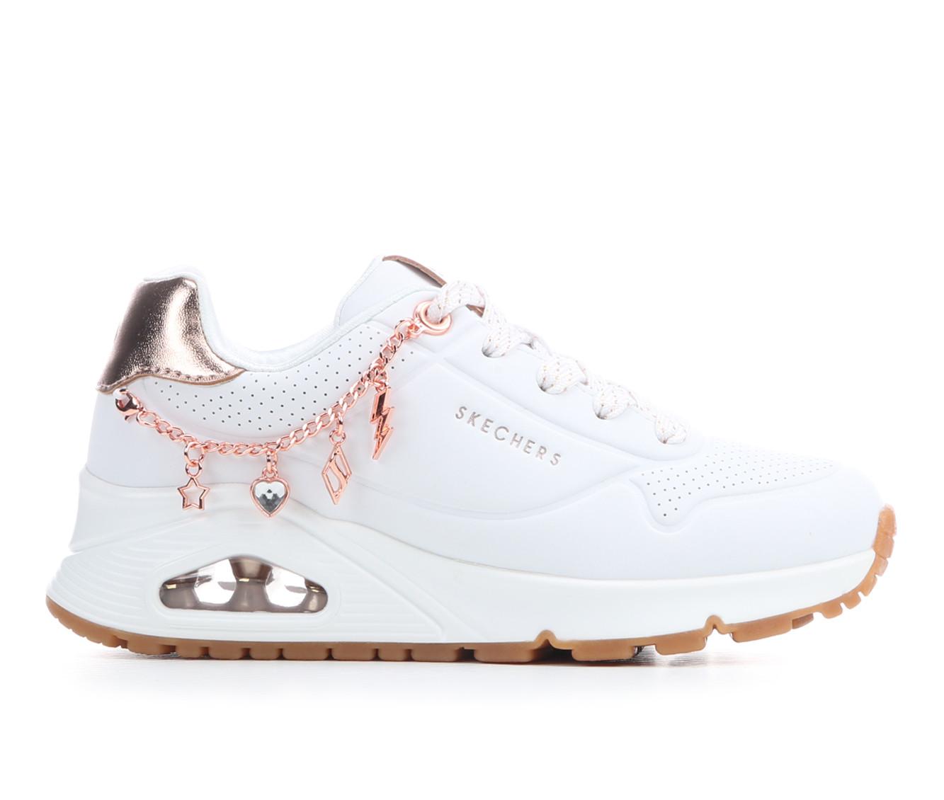 Girls' Skechers Street Little Kid & Big Kid Uno Gen 1 Charm Sneakers in White/Rose Gold color
