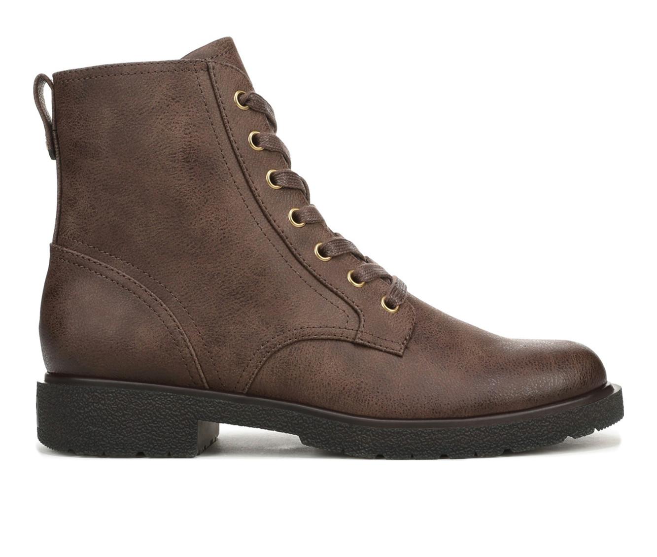 Women's Dr. Scholls Aviation Combat Boots in Dark Brown color