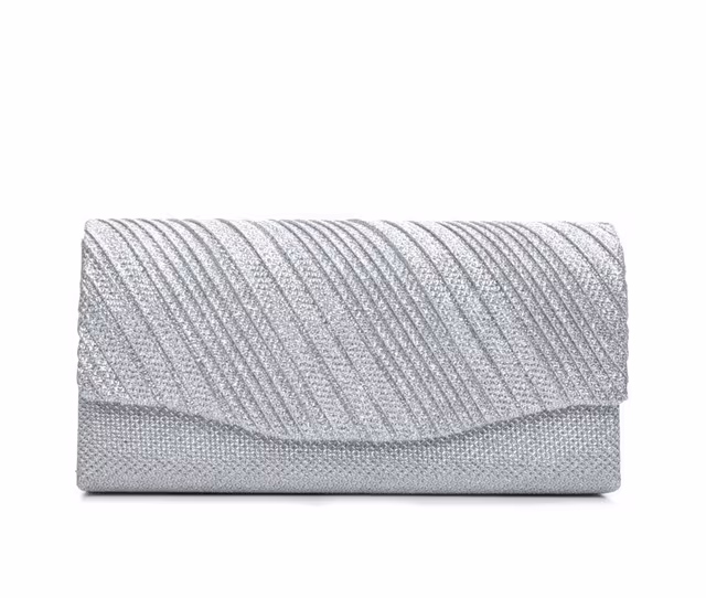 Four Seasons Handbags Small Diagonal Stripe Evening Clutch in Silver color