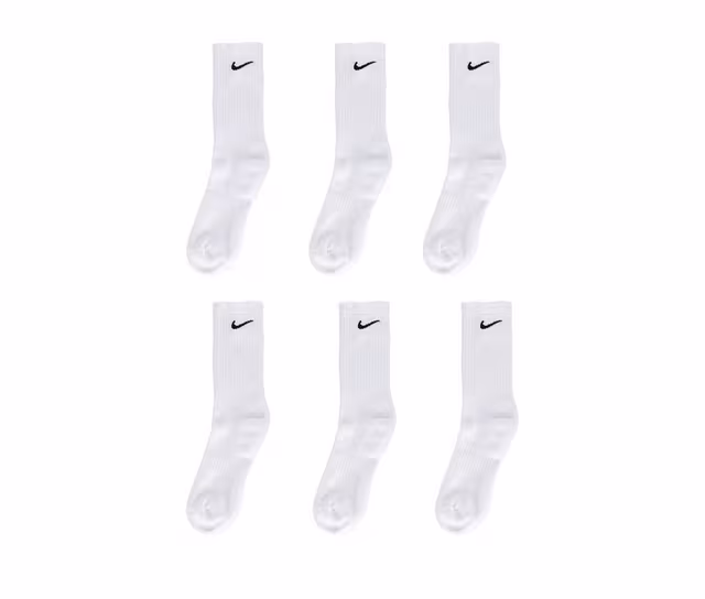Nike Adults' 6 Pair Everyday Cushioned Crew Socks in White/Black color