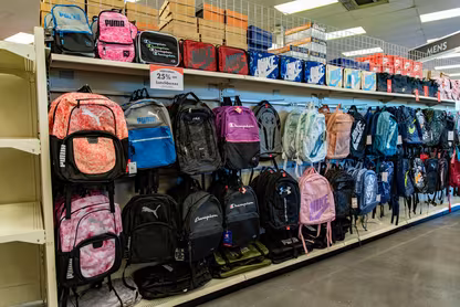 Wall of Backpacks in Shoe Carnival
